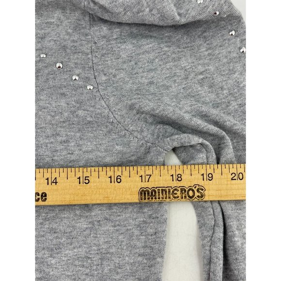 Belldini Women's Gray Knit Sweater Pleated Shoulders Silver Beads Size M - Picture 7 of 9